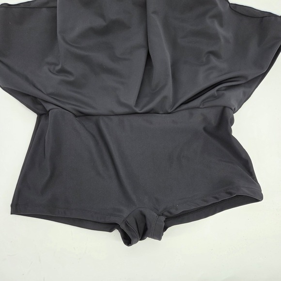 SHEKINI Black Mesh Ruched Swimdress Skirted Tankini One Piece Swimsuit S - Picture 6 of 8